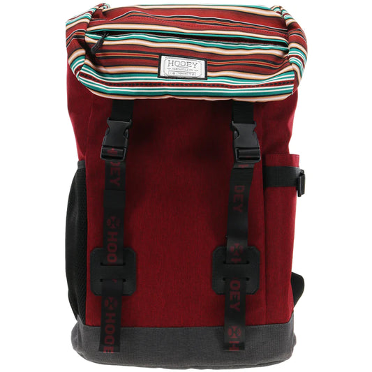 "TOPPER" HOOEY BACKPACK MAROON W/SERAPE PATTERN W/BLACK ACCENTS