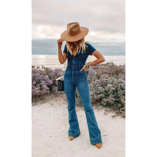 Bellbottom Denim Jumpsuit