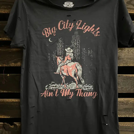 Big City Lights Ain't My Thang Distressed T-Shirt