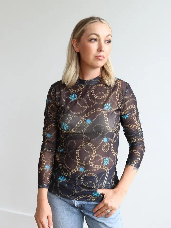 Black Gold Chain Mesh Top