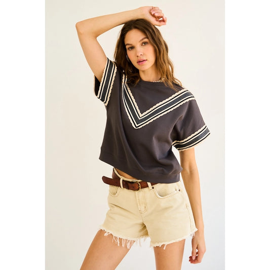 Bold Contrast Trim Knit Top