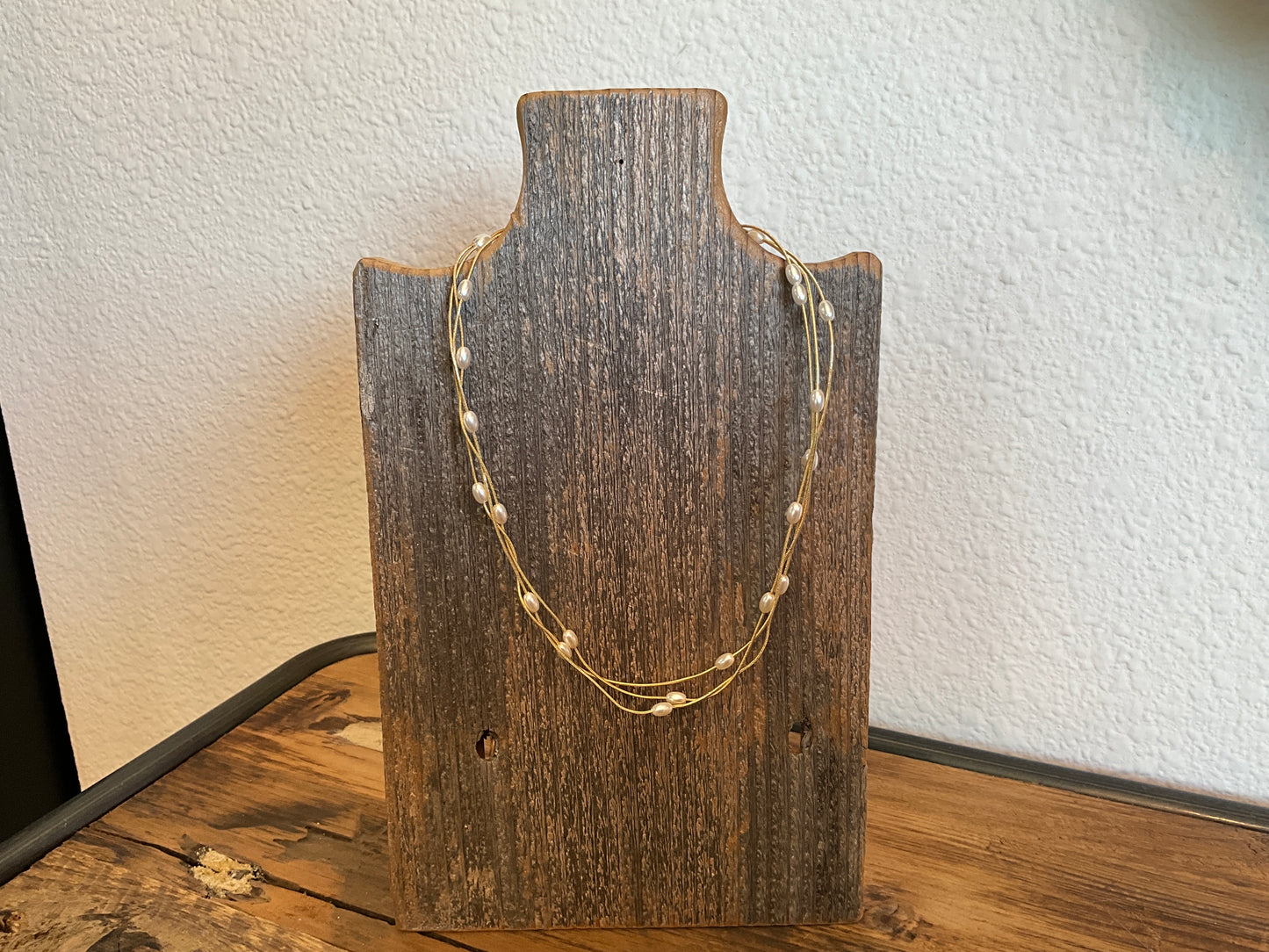 Triple Strand Gold W/ Pearl Necklace