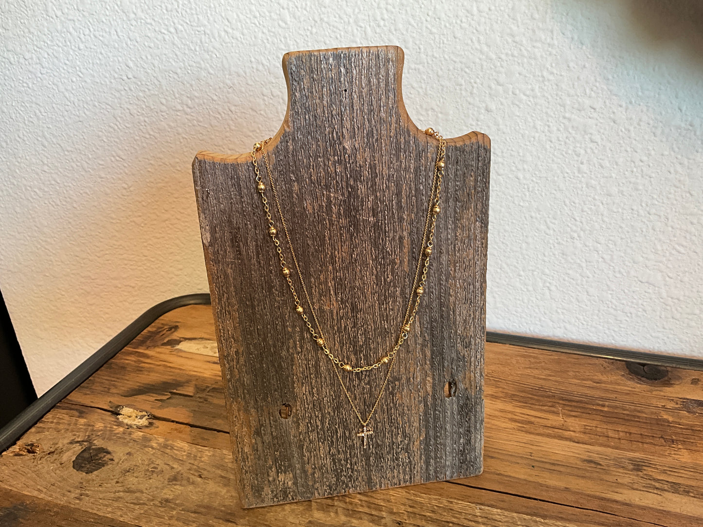 Two Strand Gold Cross Necklace