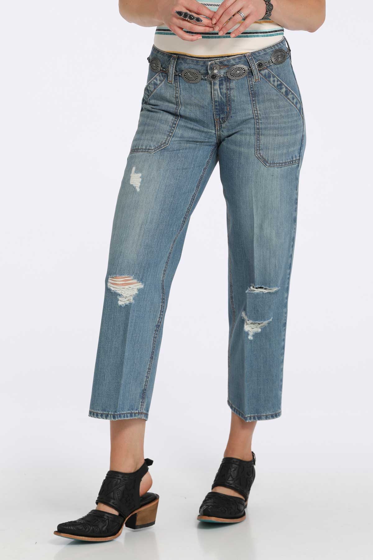 Cruel Girl Hannah Crop Medium Stone Denim