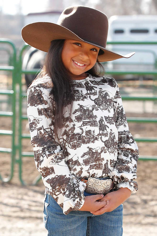 Cruel Girl Cream Western Print Knit Shirt