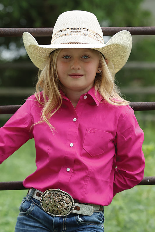 Girls Cinch L/S Solid Pink Shirt