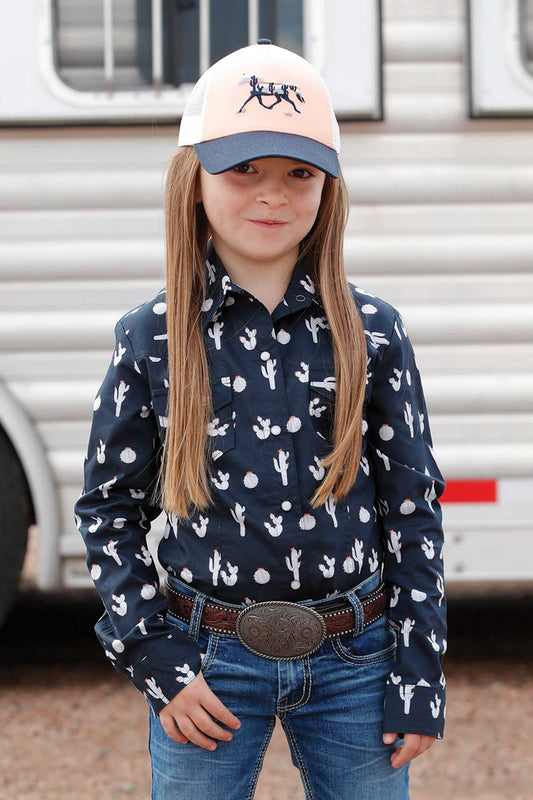 Cruel Girl Girl’s L/S Navy Cactus Print Shirt