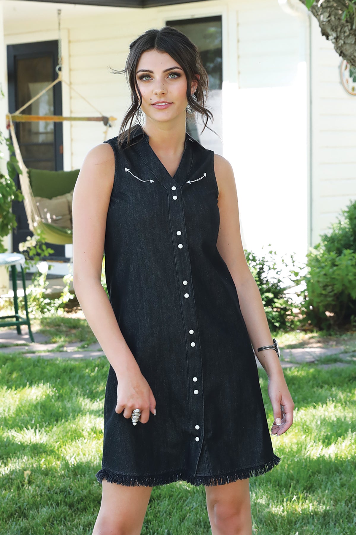 Womens Black Chambray Dress