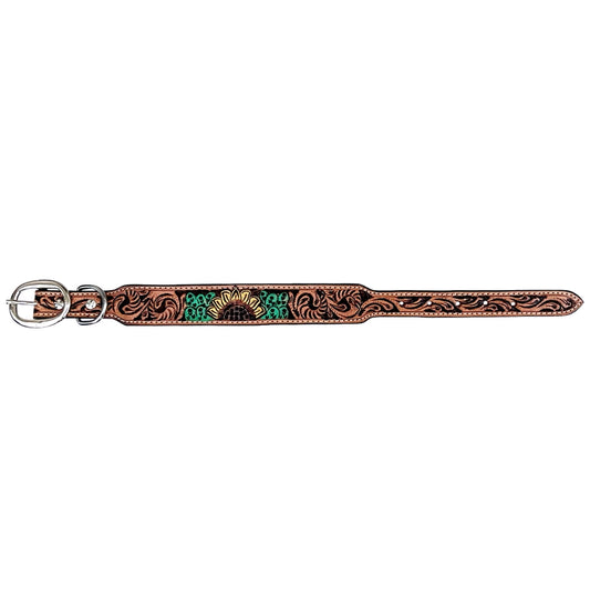 Cacti Sunflower Western Leather Hand Made Dog Collar