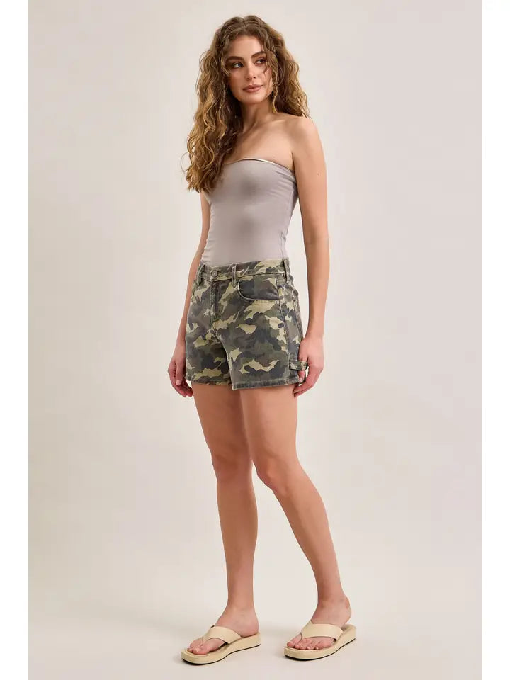 Camo Stretch Clean Mid Rise Dad Shorts