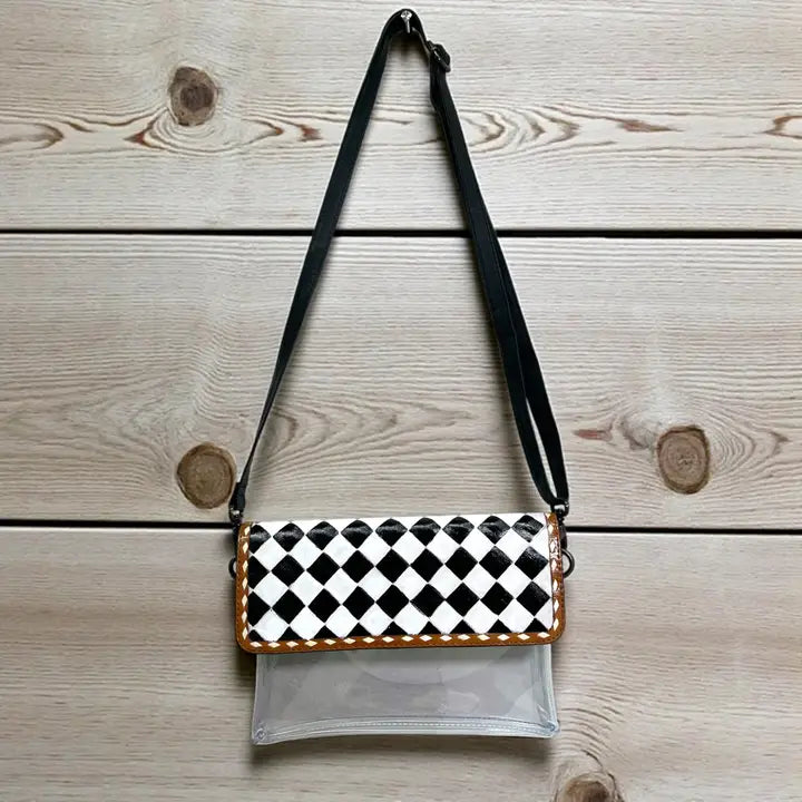 Checker Tooled Leather  Clear Crossbody Bag