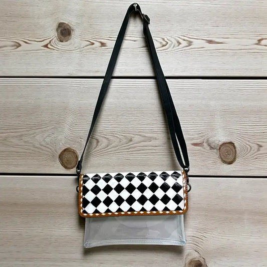 Checker Tooled Leather  Clear Crossbody Bag