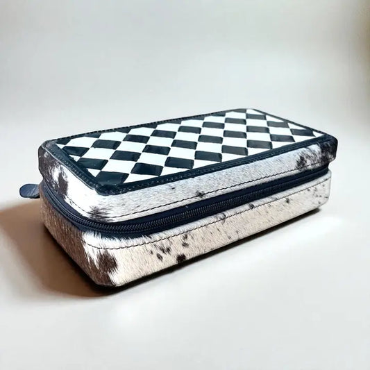 Checker Tooled Leather & Cowhide Jewelry Box