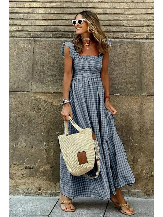 Checkered Ruffle Maxi Dress