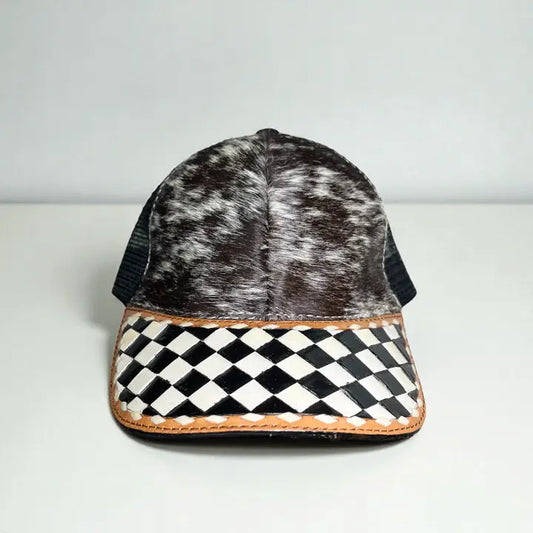 Checkered Tooled & Cowhide Cap