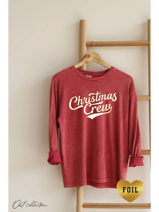 Christmas Crew Foil Mineral Washed Long Sleeve Graphic