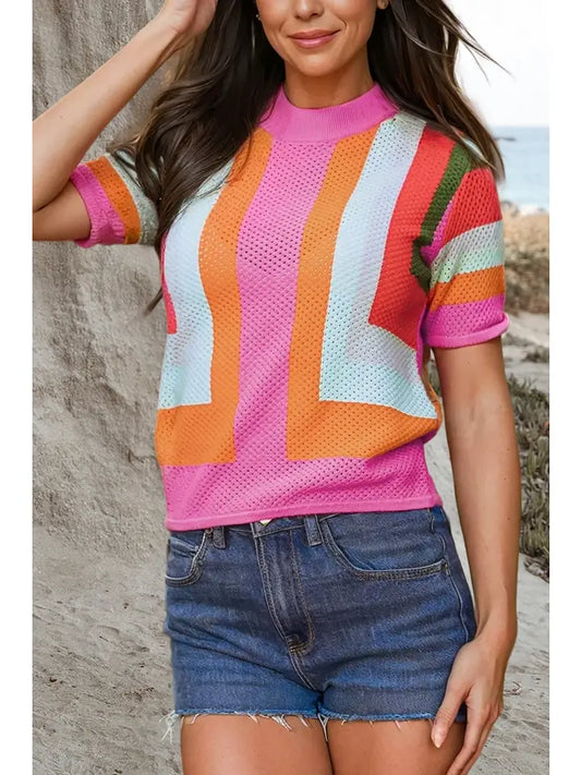 Colorblock Breathable Casual Sweater Top