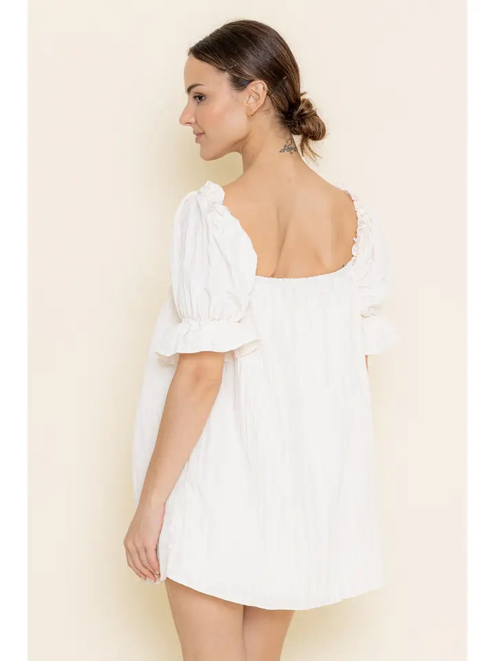 Cottage Core Puff Sleeve Lace Bow Mumu Mini DRESS
