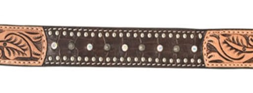 Dog Collar with Brown Gator Print, Carving, Crystal, SS Spots, Flower Spots