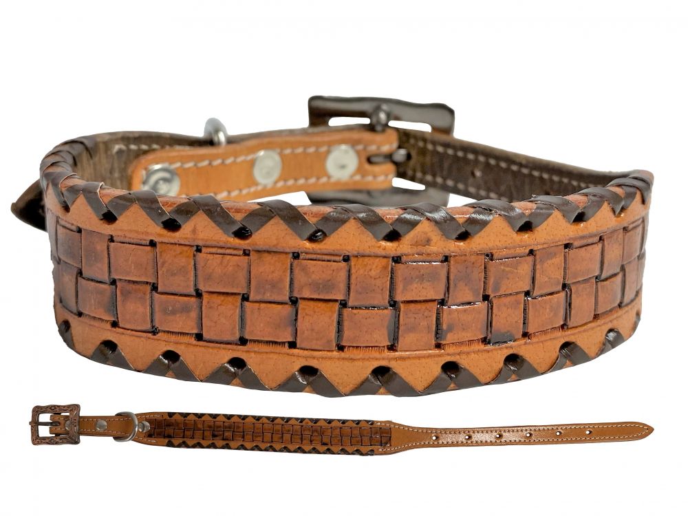Basket Weave leather dog collar