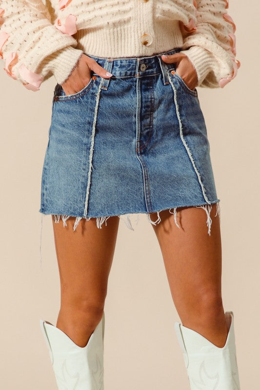 Denim Mini Skirt With Frayed Hem