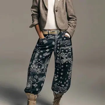 Denim Western Vintage Paisley Print Jeans