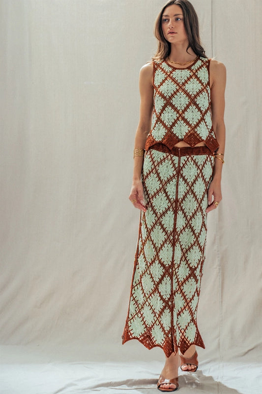 Diamond Crochet Pattern Sleeveless Tank & Skirt