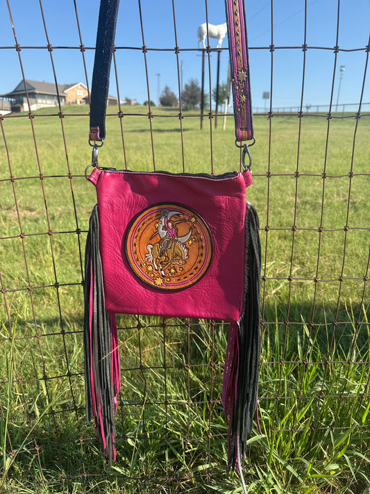 Moon Bucker Fuchsia Crossbody w/ Fringe