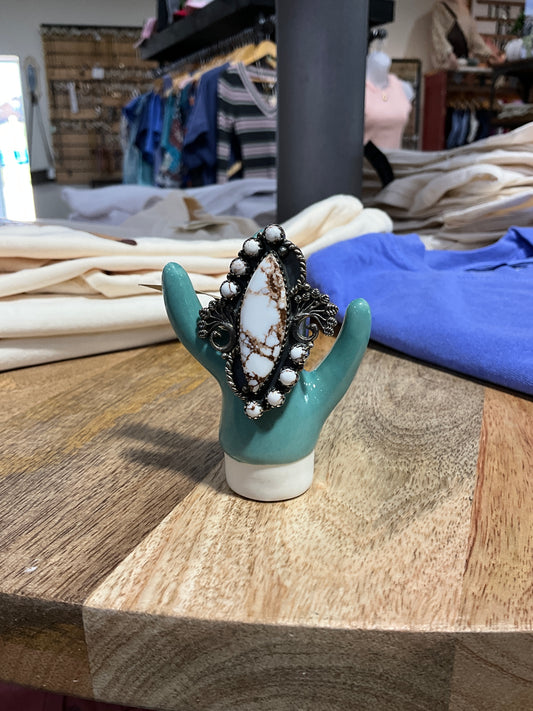 Boho White and BrownAdjustable Ring