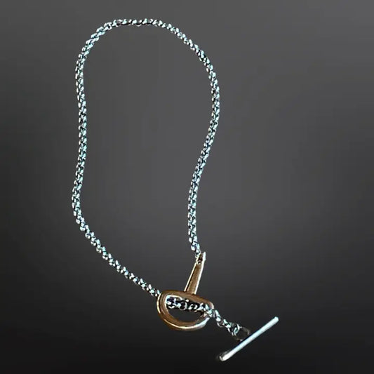 Equestrian Snaffle Bit Two Tone Stainless Steel Necklace 18"