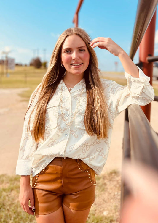 Rodeo Rope Detail Pearl Snap Button Down Shirt