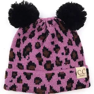 CC Baby Leopard Double Pom Beanie - Lavender