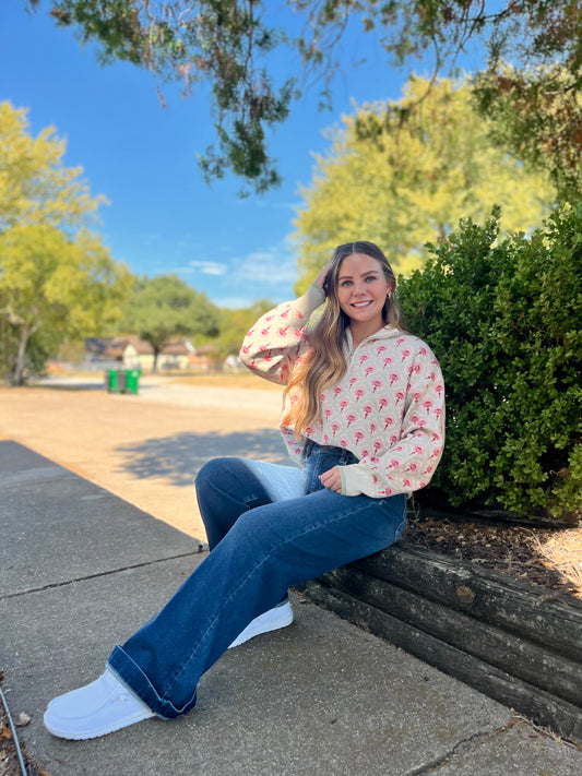 Floral Mock Neck Half Zip Pullover