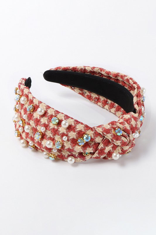 Embellished Houndstooth knotted Headband
