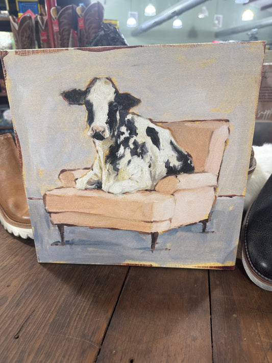 Lounging Cow Wall Art Peach