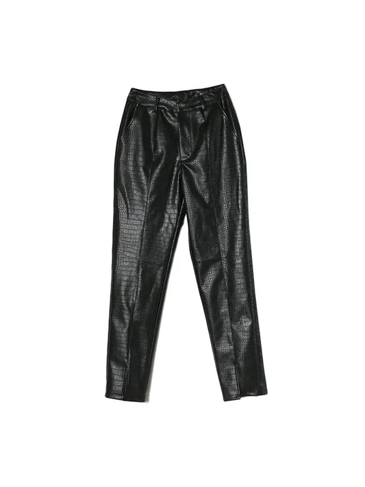 Faux Leather High Rise Croc Print Pants