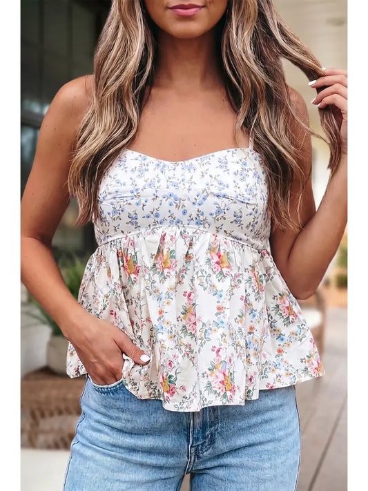 Floral Print Patchwork Babydoll Top