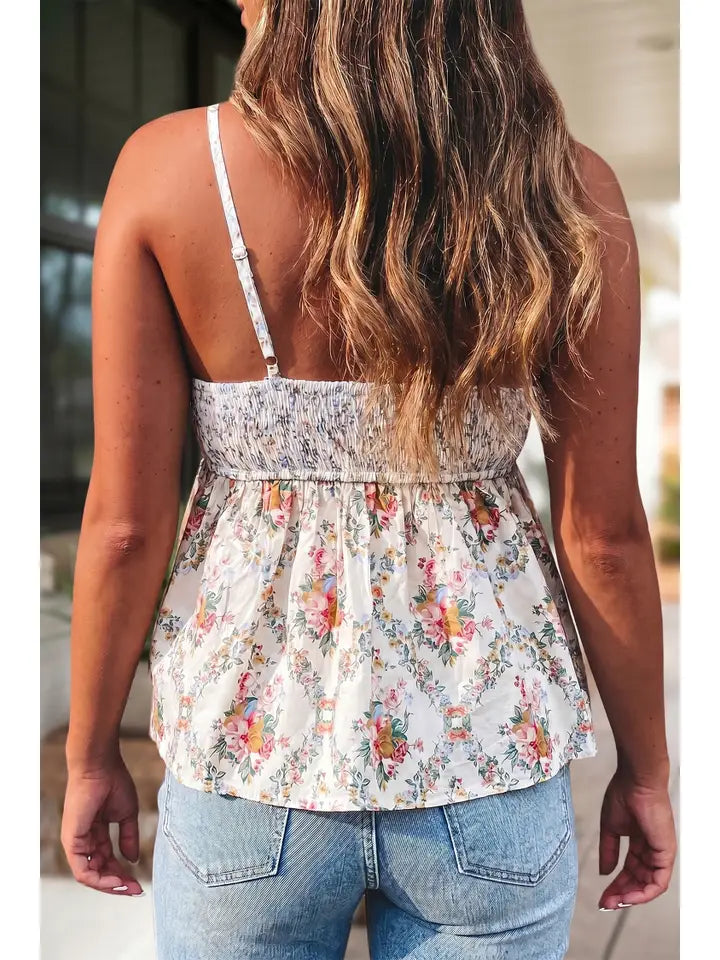 Floral Print Patchwork Babydoll Top