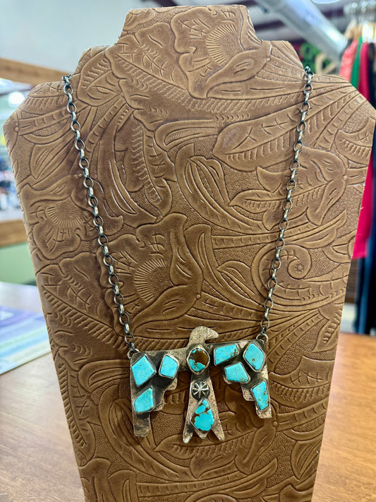 Zuni Turquoise Thunderbird Necklace 18"