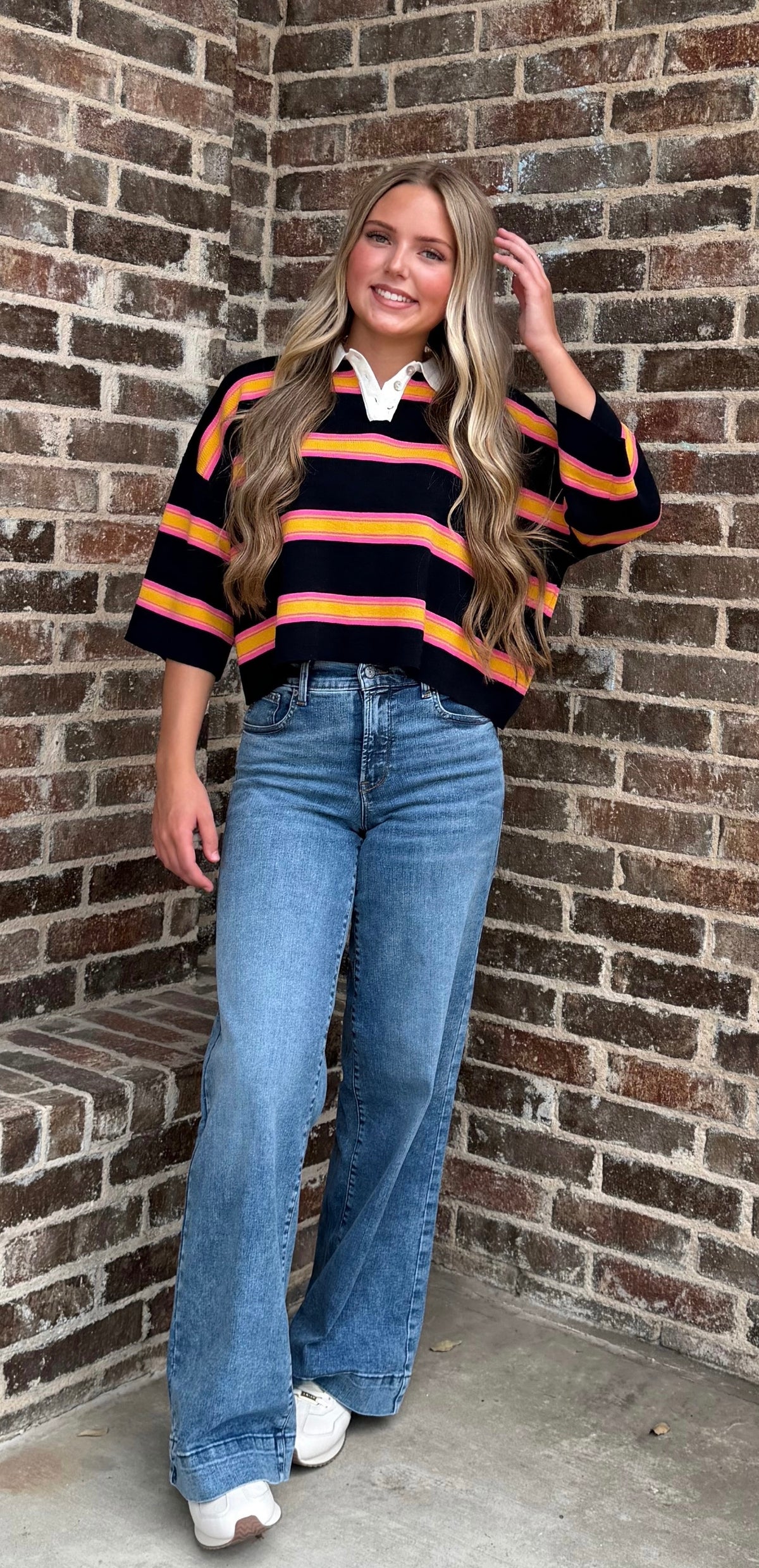 Striped Half Sleeve Knit Polo