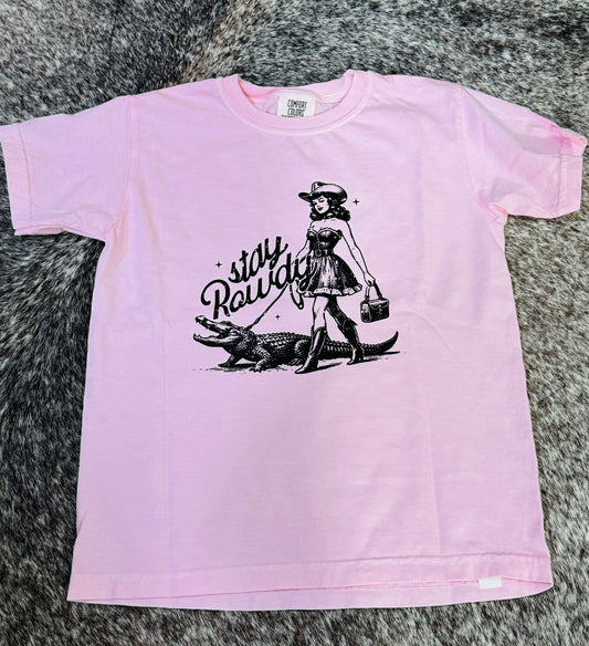 Stay Rowdy Distressed Western Youth Graphic Tee