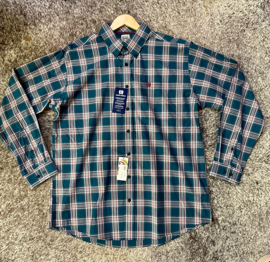 MENS L/S TEAL PLAID