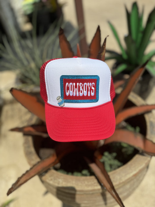 Red & White Cowboys Trucker Cap w/ Salty pin