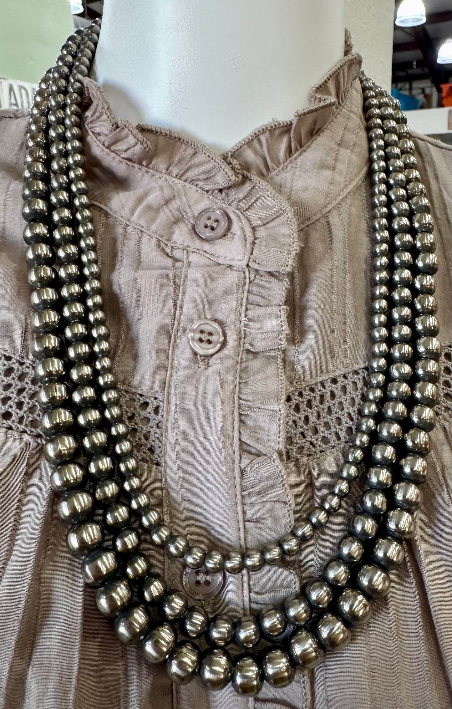 Layered Navajo Pearl Necklace 8mm-12mm