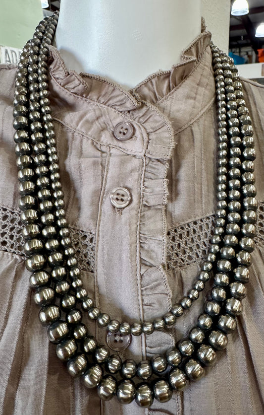 Layered Navajo Pearl Necklace 8mm-12mm