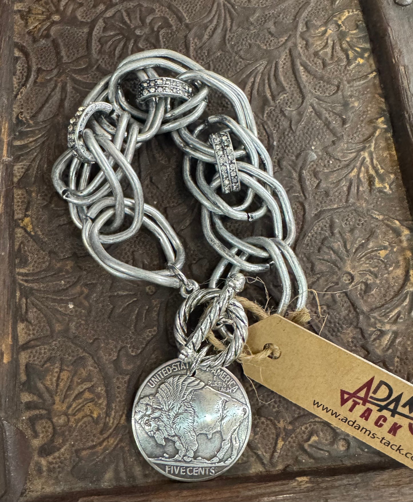Large Silver Chain Bracelet W/ Buffalo Charm