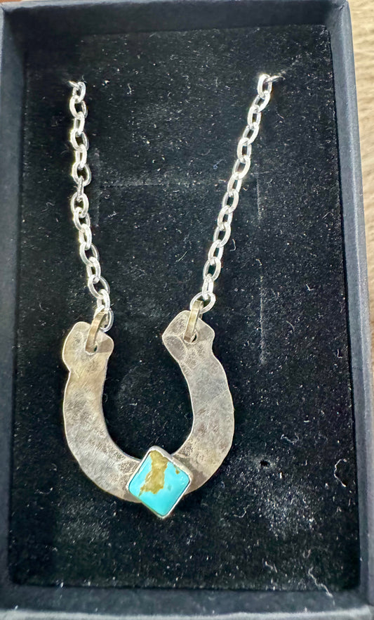Silver horseshoe w/ Turquoise Stone Necklace