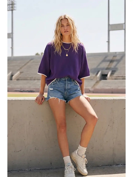 Gameday Contrast Trim Oversized Sweater Top