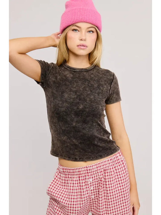Garment Dye Wash Short Sleeve Knit Top