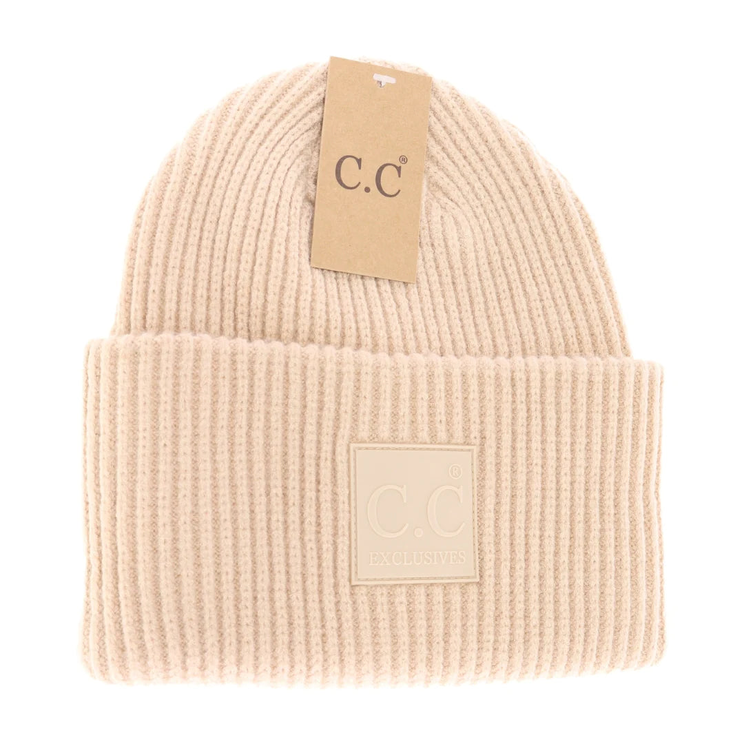 Solid Ribbed CC Beanie with Rubber Patch